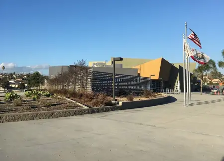 Inglewood USD school building and flag plaza
